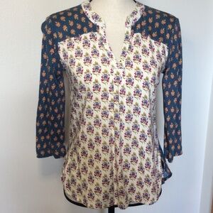 Maeve Colorful Print 3/4 Sleeve Pullover Top Sz-XS